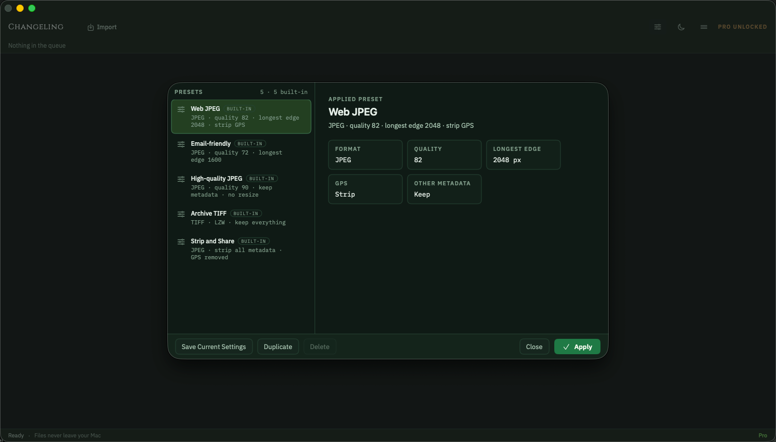 A built-in preset, with GPS set to strip on its own field