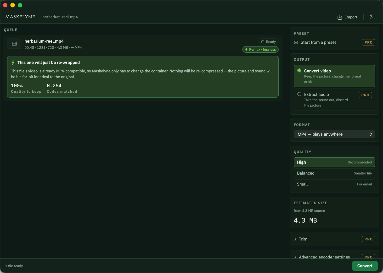 A remux offered, lossless and near-instant